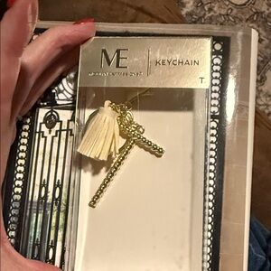 Gold and Cream T Keychain with Tassel